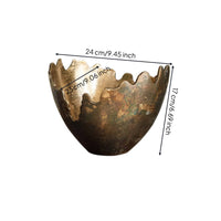Folded Metal Bowl Antique-Style Bowl with Hammered Finish Wavy for Tabletop, Entryway