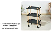 Nordic Design 2-Tier Rolling Organizer Mobile Design Wheeled Side Table Space-Saving Household Storage Multi-Purpose for Apartment Dwellers, Office Workers, Living Room, Bedroom, Kitchen, Bathroom