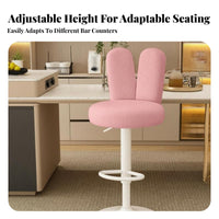 Height Adjustable Upholstered Swivel Stool Gas Lift Mechanism Bunny Ear Backrest Stool Soft Upholstery Seating Furniture Heavy-Duty Frame for Homeowners, Adults, Bar Owners, Reception Desk, Kitchen Island, Cafe, Living Room