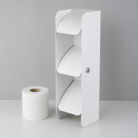No Drill Toilet Paper Holder, Wall Mounted Toilet Roll Holder Rectangular, Painted Metal Anti Rust for Main Bathroom & Rental Properties