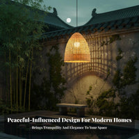 Waterproof Bamboo Woven Drop Light Natural Material Chinese Design Chandelier Decorative Hand-Woven Ceiling Light Easy Installation for Restaurant Owners, Interior Designers, DIY Enthusiasts, Courtyard, Garden, Patio, Dining Room