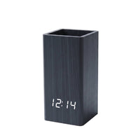 Wood Desk Clock Holder Office Item Space-Saving LED Pen Holder Clock Easy to Read Open-Top Smooth Finish for Desktop