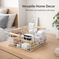 Storage Basket with Wood Handle, Metal Wire Mesh Organizer, Modern Minimalist Decor, Cabinet Storage Basket with Handle