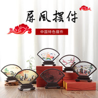 Antique Fan-Shaped Glass Screen Decoration, Chinese Style, Gift