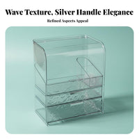 Water Wave Design Textured Drawer Beauty Box Transparent Compartmented Storage Box with Drawer Multi-Compartment Cosmetic Organizer Large Capacity for Women, Students, Professionals, Dressing Table, Desktop, Dresser, Bedroom