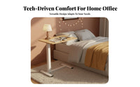Multi-Functional Pneumatic Lift Tilting Table Space-Saving Design Tilting Overbed Desk Hidden Wheels Mobile Overbed Laptop Desk Anti-Slip Ledge for Students, Telecommuting Workers, Seniors, Bedroom, Small Areas, Living Room, Balcony