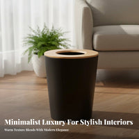 Wood Lid Trash Can Large Capacity Cylindrical Wood Trim Trash Bin Round Minimalist Waste Basket Versatile Small Waste Basket