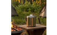 Coffee Pot with Wood-Look Handle Portable Stainless Steel Coffee Pot No Electricity for Camping