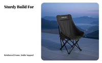 Lightweight High-Back Moon Chair Padded Seat High-Back Folding Chair Stable Frame Camping Equipment No Assembly Required for Anglers, Backpackers, Fishing, Picnics, Campsite, Backyard