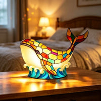 Cetacean Night Light Warm Glow Cetacean Lamp with an Oceanic Base Decorative Seaside Lamp for Nursery, Reading Corner
