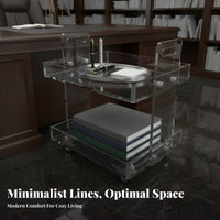 Transparent Design 2-Tier Clear Utility Cart Movable with casters 2-Tier Rolling Organizer Multi-Functional Bedside Table Multifunctional for Apartment Dwellers, Homeowners, Office Workers, Living Room, Kitchen, Bedroom, Bathroom