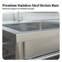 Standing Stainless Steel Sink Heavy Duty Commercial Kitchen Sink with Stand Rust Resistant Stainless Steel Wash Basin with Shelf for Garage, Garden