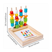 Pattern Matching Bead Set Thinking Skills Training Wooden Bead Stacking Game Hand-Eye Coordination Geometric Block Stacker for Preschoolers