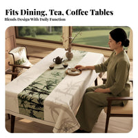 Easy to Clean Chinese Ink Painting Tablecloth Stain Resistant Asian Ink Painting Tablecloth Oil-Proof for Families, Hosts, Banquet, Outdoor
