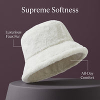 Fuzzy Bucket Hat for Women Winter Warm, Faux Fur Fisherman Cap Weather, Windproof Furry for Young Adults