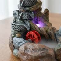 Ideal Gift Circulating Water Desk Feature Miniature Landscape Rockery Waterfall Fountain Air Humidifier LED Rockery Water Fountain Hand-Painted for Business Owners, Office, Living Room, Entryway