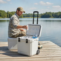 Portable 38L Insulated Cooler Box with Wheels and Handle for Fishing Camping Picnics