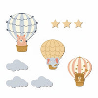 9 Pieces Wooden Balloon and Celestial Wall Art Whimsical Heavenly Motif and Celestial Wall Decor Set Child Materials Hot Air Balloon Decor for Bedroom