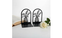 2 Pieces Space Saving Vase Pattern Bookends Sturdy Hollow Floral Book Stand Sturdy Flower Bookend Set for Bookshelf, Desk, Office