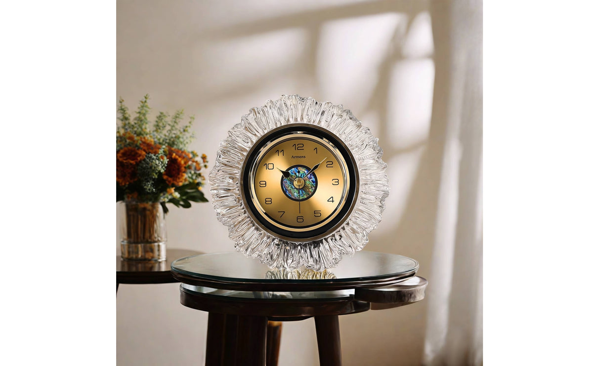 Timekeeping Clock with Crystal Like Frame Quiet Running Table Clock with Crystal Frame Clear for Living Room