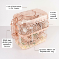 Multi-Level Hamster Cage with Tubes, Acrylic Transparent Viewing Top, Modular Hamster Habitat for Enrichment, Silent Running Wheel
