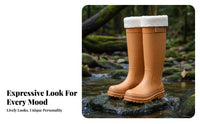 Drawstring Upper Rain Boots Non-Slip Sole women's Tall Rain Boots Fashionable women's Fashion Wellingtons for Adults, Commuters, Outdoor, Hiking