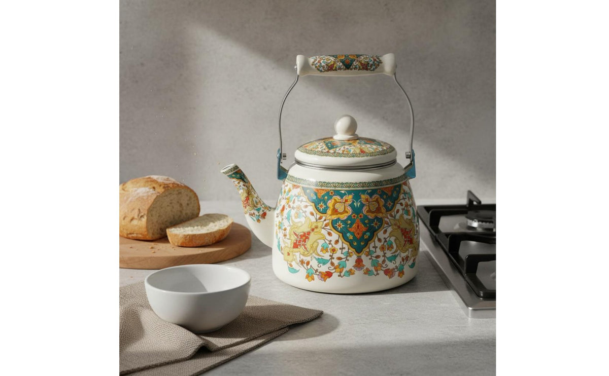 Enamel Teapot Induction Cooktop Teapot Vintage Design Tea Kettle Flat Bottom Colorful Stovetop Water Pot Rust Resistant