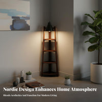 Nordic Design 5-Tier Corner Ladder Shelf Floor-Standing 5-Tier Corner Shelving Single-Tier Minimalist Design Storage Rack Space-Saving for Homeowners, Students, Office Workers, Living Room, Bedroom, Entryway, Balcony