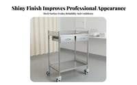 Stainless Steel Medical Cart Heavy Duty Hospital Instrument Cart Rust-Resistant 2-Tier Rolling Trolley for Nurses, Procedure Room, Testing Facility