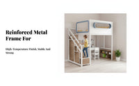 Single Metal elevated Bed Space-Saving High Sleeper Safety Guardrail Bedroom Furniture for Children, Teenagers, Small Apartment, kid's Room