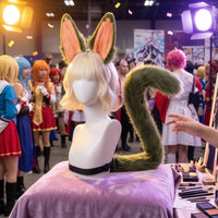 Animal Ears and Tail Set Furry Textile Headband with Animal Ears and Tail Oversized Costume Accessory for Cosplay, Anime Conventions