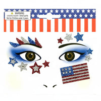 Easy to Apply Independence Day Glitter Face Sticker Iridescent American Flag Face Jewels Waterproof Self-Adhesive Crystal Decals for Women, Teens, Parades