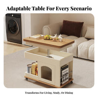 Foldable 3-Tier Rolling End Table Height Adjustable Mobile Furniture Space-Saving Storage Trolley Multi-Purpose Use for Small Apartment Dwellers, Home Organizers, Homeowners, Living Room, Bedroom, Office, Kitchen