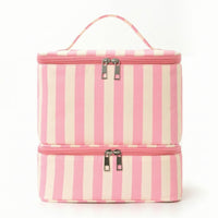 Double-Layer Two-Tier Storage Bag Portable Striped Storage Bag Padded Organizer Structured for Dressing Table
