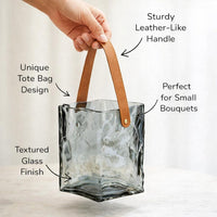 Handbag Flower Vase Desktop, Glass Purse Flower Vase, Textured Glass Purse Flower Holder, Glass Purse Vase With Handle, Glass Purse Vase for Flowers