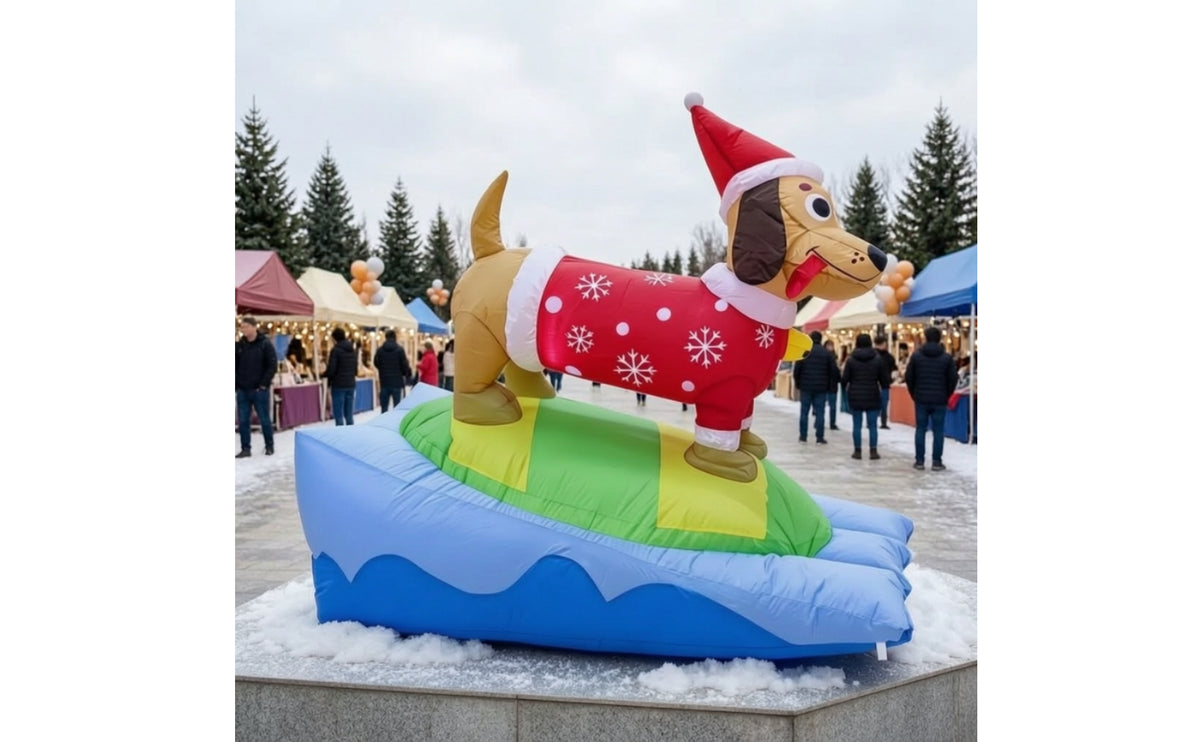 Holiday Inflatable Dachshund with Santa Hat Christmas Dachshund Inflatable Inflate Yard Decoration Lighted for Lawn