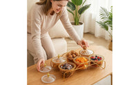 Countertop Snack Organizer with Jars Lidded Candy Organizer with Stand 6-Compartment Serving Station with Bowls Decorative for Hosts, Families, Kitchen Counter, Party, Living Room