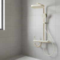LED Ambient Light Thermostatic Shower System Solid Copper Core Digital Display Shower Set Waterfall Tub Spout Bathroom Fixture Integrated Storage Shelf