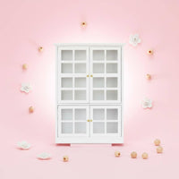 White Finish Dollhouse Kitchen Cupboard Detailed Design Mini Display Cabinet Wood Material Miniature Showcase Cabinet Wooden
