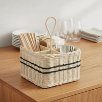 Woven Utensil Holder Divided Compartments Imitation Rattan Cutlery Organizer Portable Utensil Holder for Coffee Bar