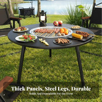 Folding Design Foldable Round Grill Table Space-Saving Foldable Cook Station Multi-Functional Portable Furniture Easy to Transport for Tea Lovers, Apartment Dwellers, Backyard, Balcony, Picnics, Camping