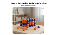 64 Pieces Brain Training Wooden Four in a Row Game Develops Hand-Eye Coordination 3D Connect Four Game Family Fun for Children, Preschoolers