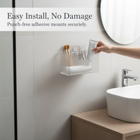 Wall-Mounted Bathroom Mirror Cabinet Organizer with Drainage Holes, No-Drill Installation