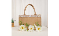 Textured Tote Bag with Floral Decoration Lightweight Tote Bag with Lace Trim Rustic Portable for Brides