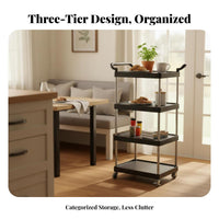 With casters 3-Tier Rolling Rack Multi-Functional 3-Tier Rolling Shelf Easy to Clean Serving Trolley Sturdy Construction for Kitchen personnel, Homemakers, Restaurant, Hotel, dining hall, Office