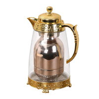 Metal Liner Insulated Glass Kettle Domed Lid Glass Serving Kettle Embossed Band Drinkware Curved Handle
