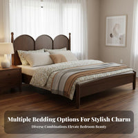 French Design Double Bed Sturdy and Hard-Wearing Solid Wood Bed Frame No Box Spring Needed Bedroom Furniture for Couples, Guesthouse Owners, Apartment