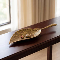 Leaf jewelry Tray Metal Foliage Shaped Tray Embossed for Vanity