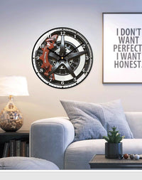 Vintage Industrial Steel Glass Wall Clock with Gear and Brake Disc Design, Silent Sweep Movement