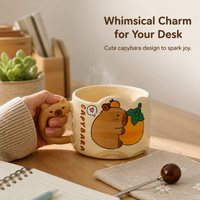 Capybara Stacking Ceramic Mug with Lid and Spoon, 300ml Creative Gift Set